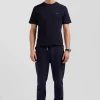 T-shirt manches courtes en coton bleu marine broderie dos coupe Regular