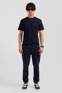 T-shirt manches courtes en coton bleu marine broderie dos coupe Regular