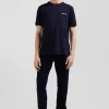 T-shirt manches courtes en coton bleu marine broderie cerclée coupe Regular