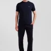 T-shirt manches courtes en coton bleu marine broderie dos emblème coupe Regular