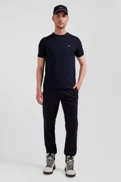 T-shirt manches courtes en coton bleu marine broderie dos emblème coupe Regular