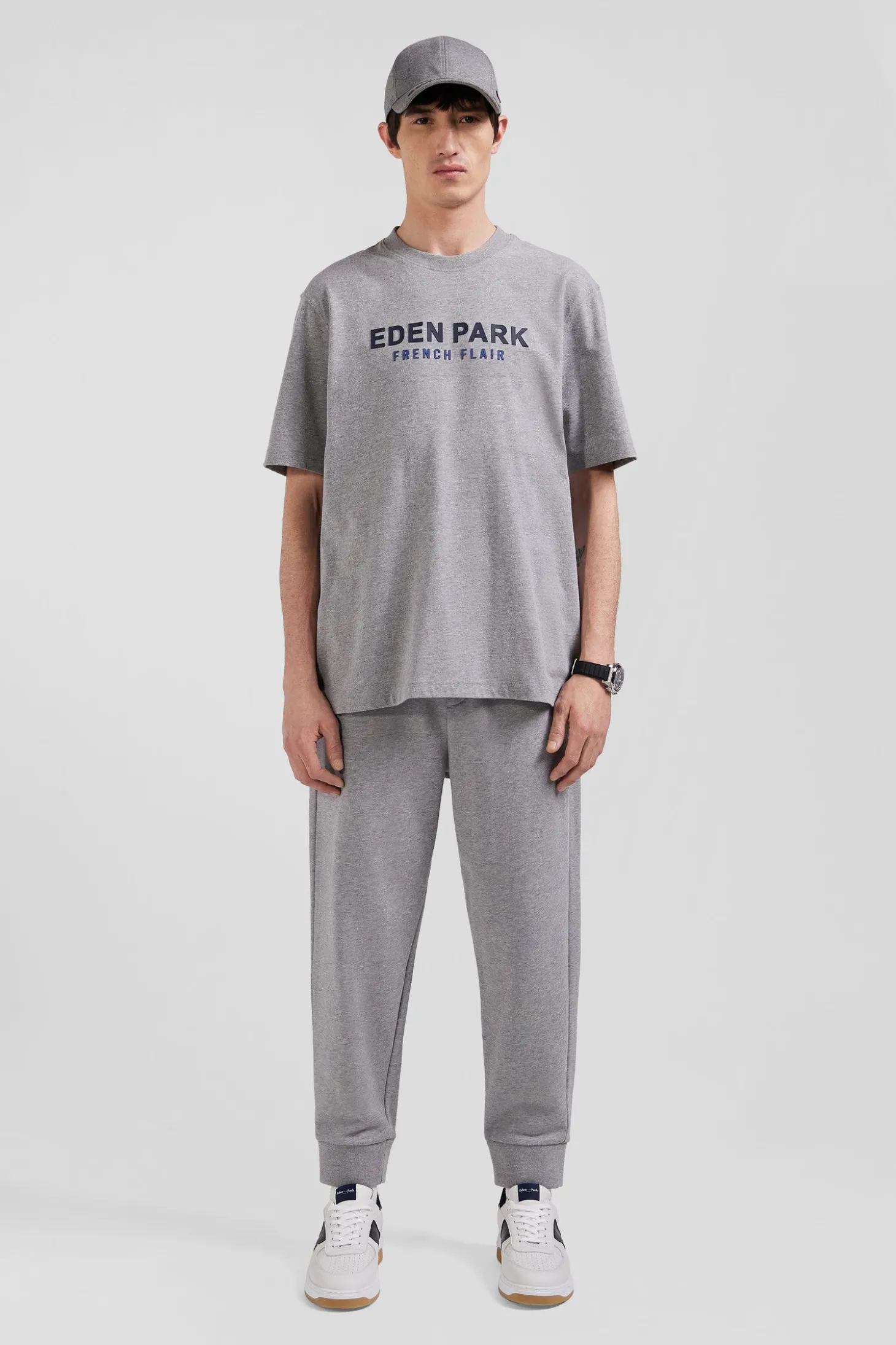 T-shirt manches courtes en coton gris Eden Park French Flair coupe Oversized
