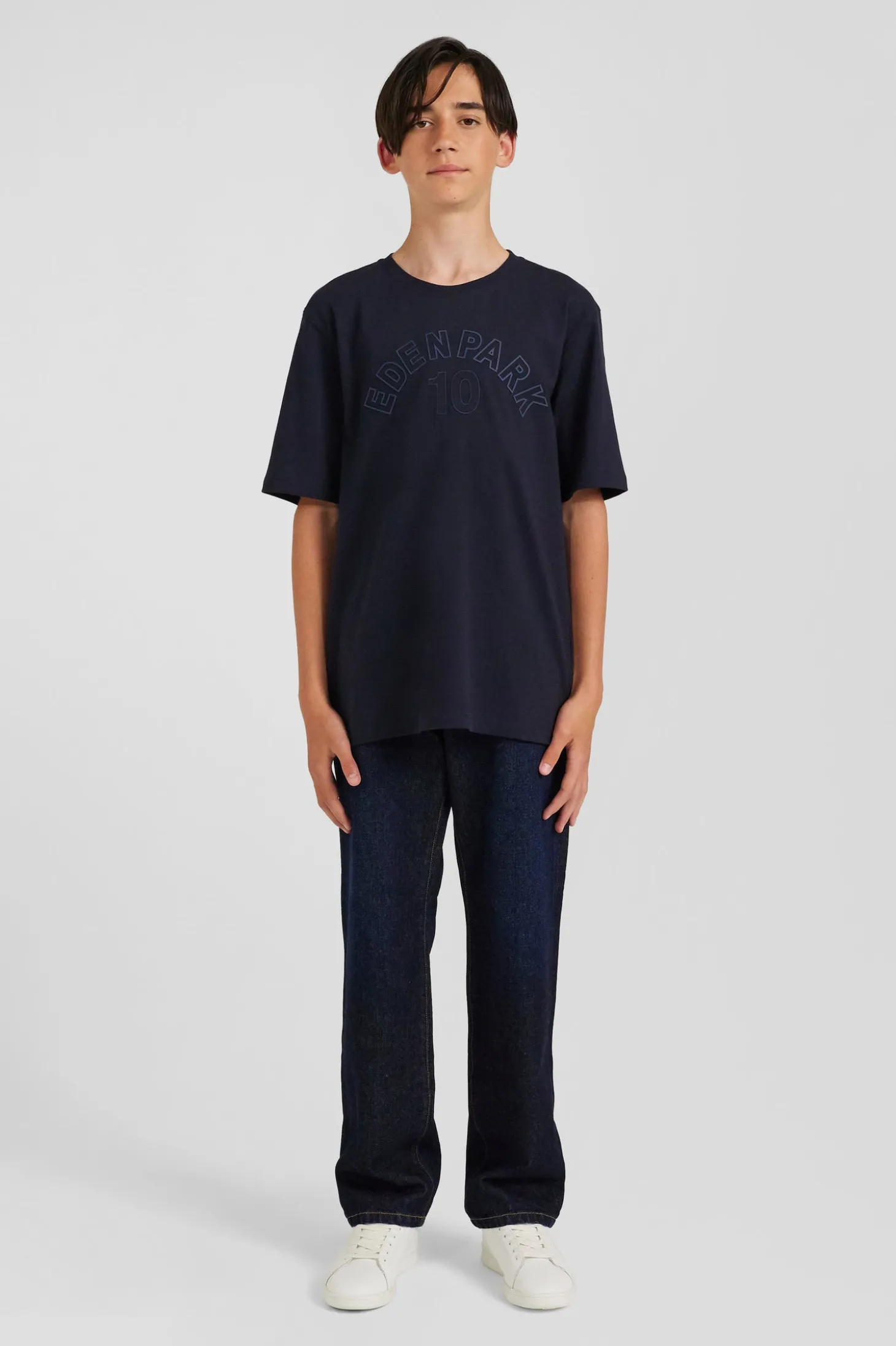 T-shirt manches courtes en coton bleu marine brodé coupe Oversized