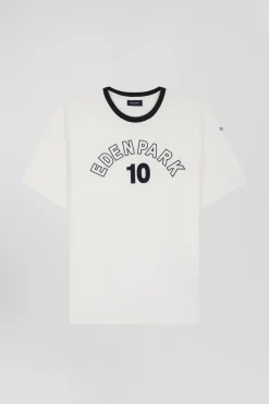 T-shirt manches courtes en coton écru brodé coupe Oversized