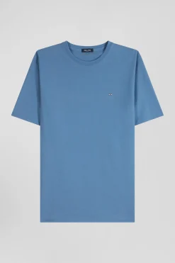 T-shirt manches courtes en coton Pima uni bleu coupe Regular