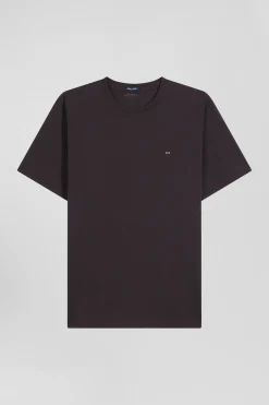 T-shirt manches courtes en coton Pima uni marron coupe Regular