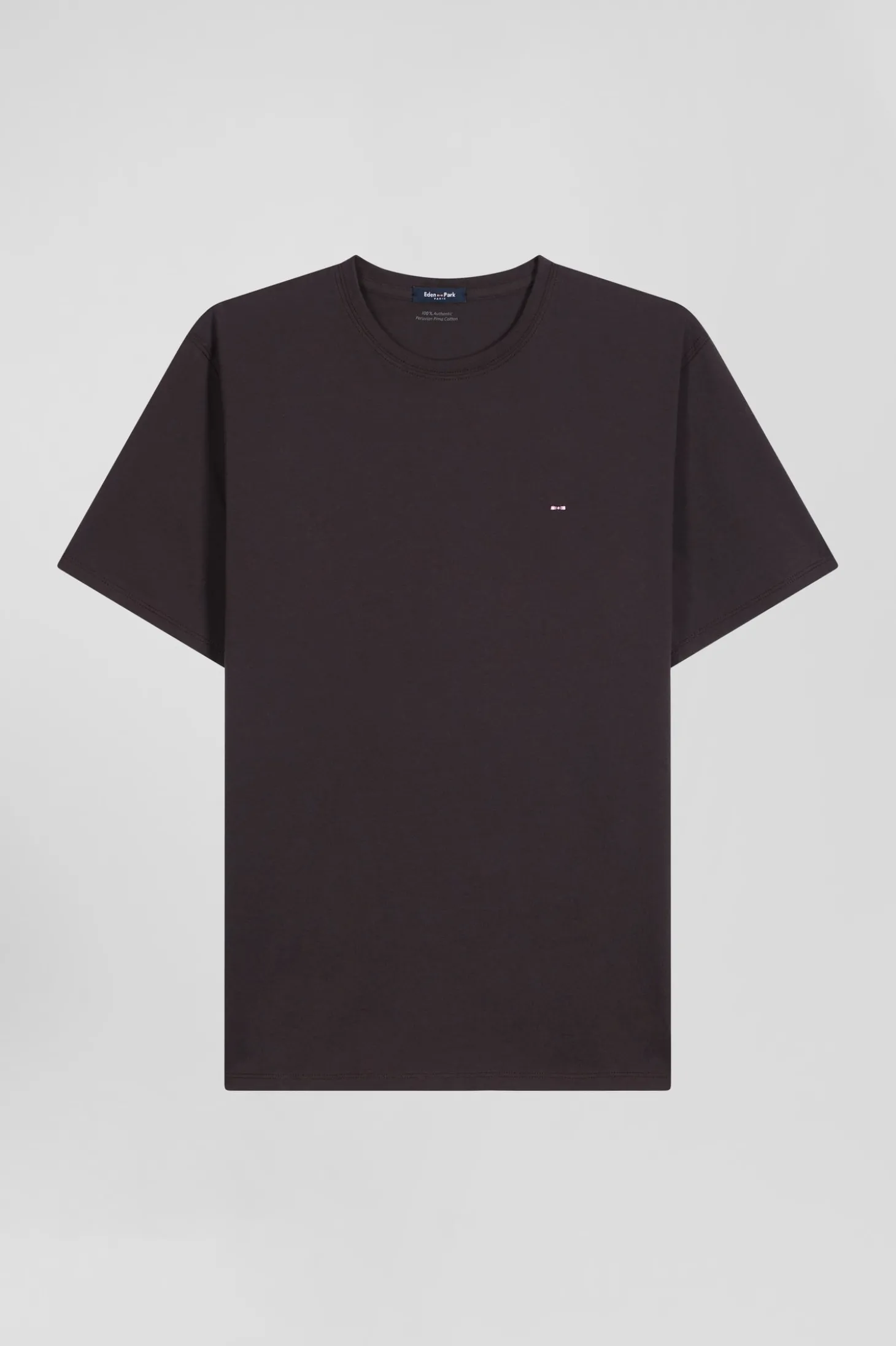 T-shirt manches courtes en coton Pima uni marron coupe Regular
