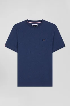 T-shirt manches courtes en coton bleu coupe Regular broderie emblème
