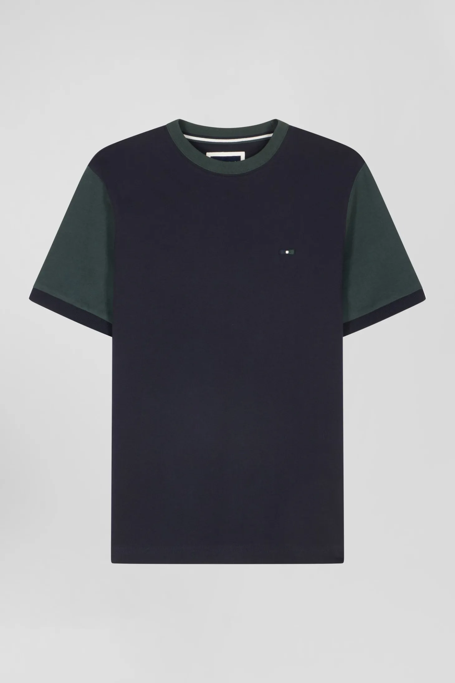 T-shirt manches courtes en coton vert à manches contrastées coupe Regular