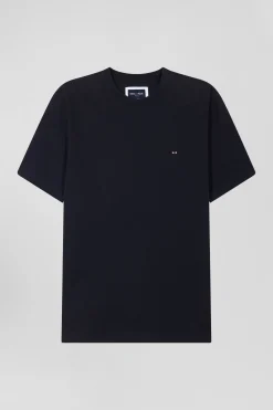 T-shirt manches courtes en coton bleu marine patch dos coupe Regular