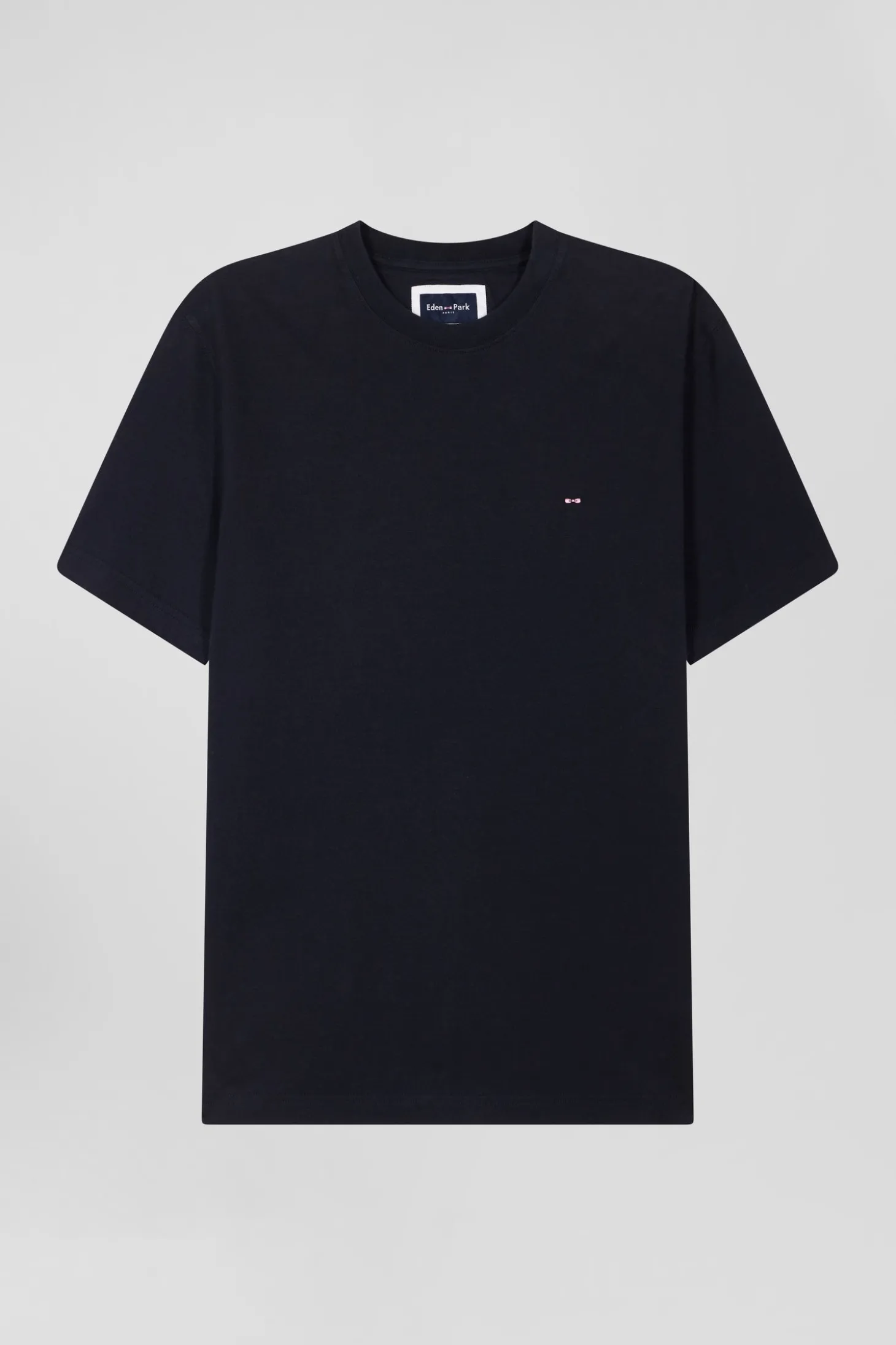 T-shirt manches courtes en coton bleu marine patch dos coupe Regular