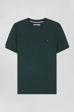 T-shirt manches courtes en coton vert coupe Regular broderie emblème