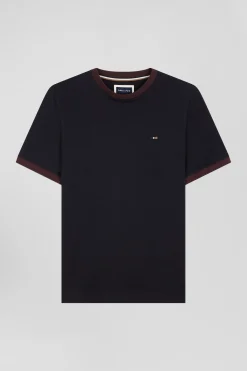 T-shirt manches courtes en coton marine broderie dos coupe Regular