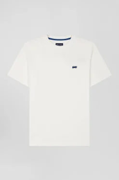 T-shirt manches courtes en coton écru broderie dos coupe Regular