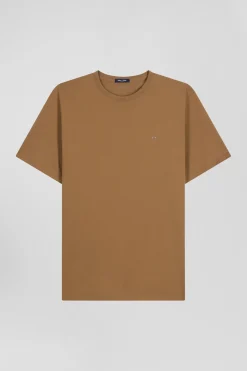 T-shirt manches courtes en coton Pima uni camel coupe Regular