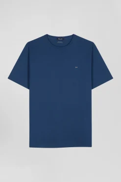 T-shirt manches courtes en coton Pima uni bleu marine coupe Regular