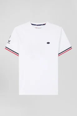 T-shirt manches courtes en coton blanc broderie tricolore XV de France coupe Regular