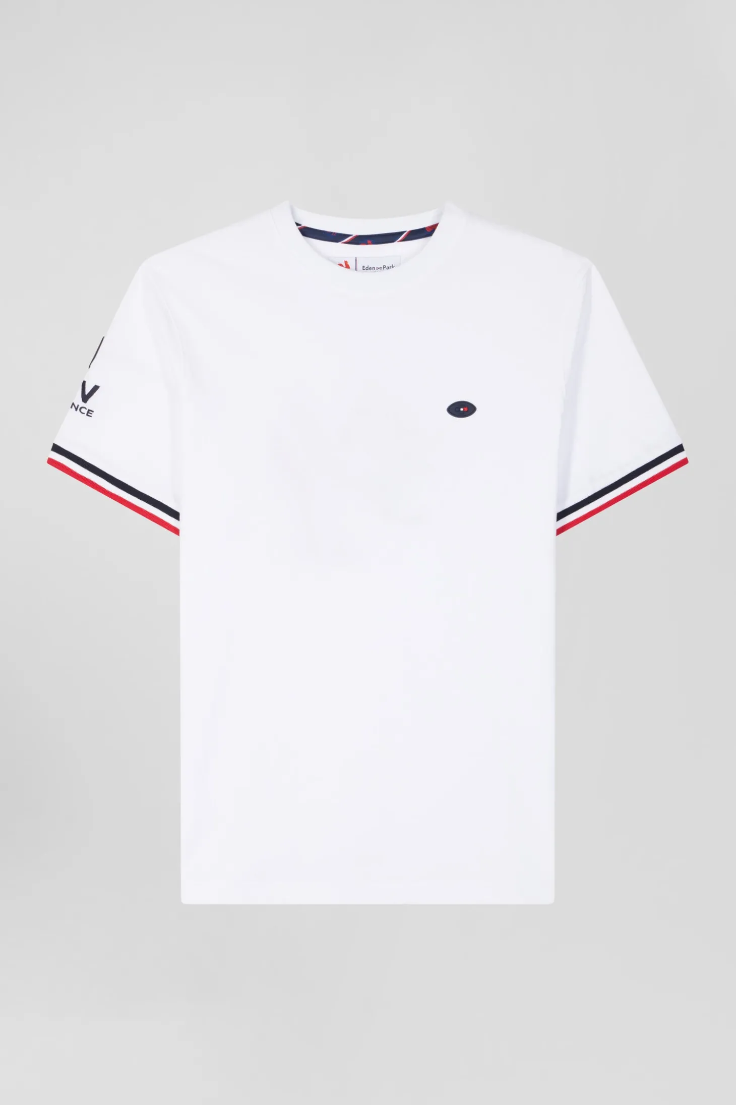 T-shirt manches courtes en coton blanc broderie tricolore XV de France coupe Regular
