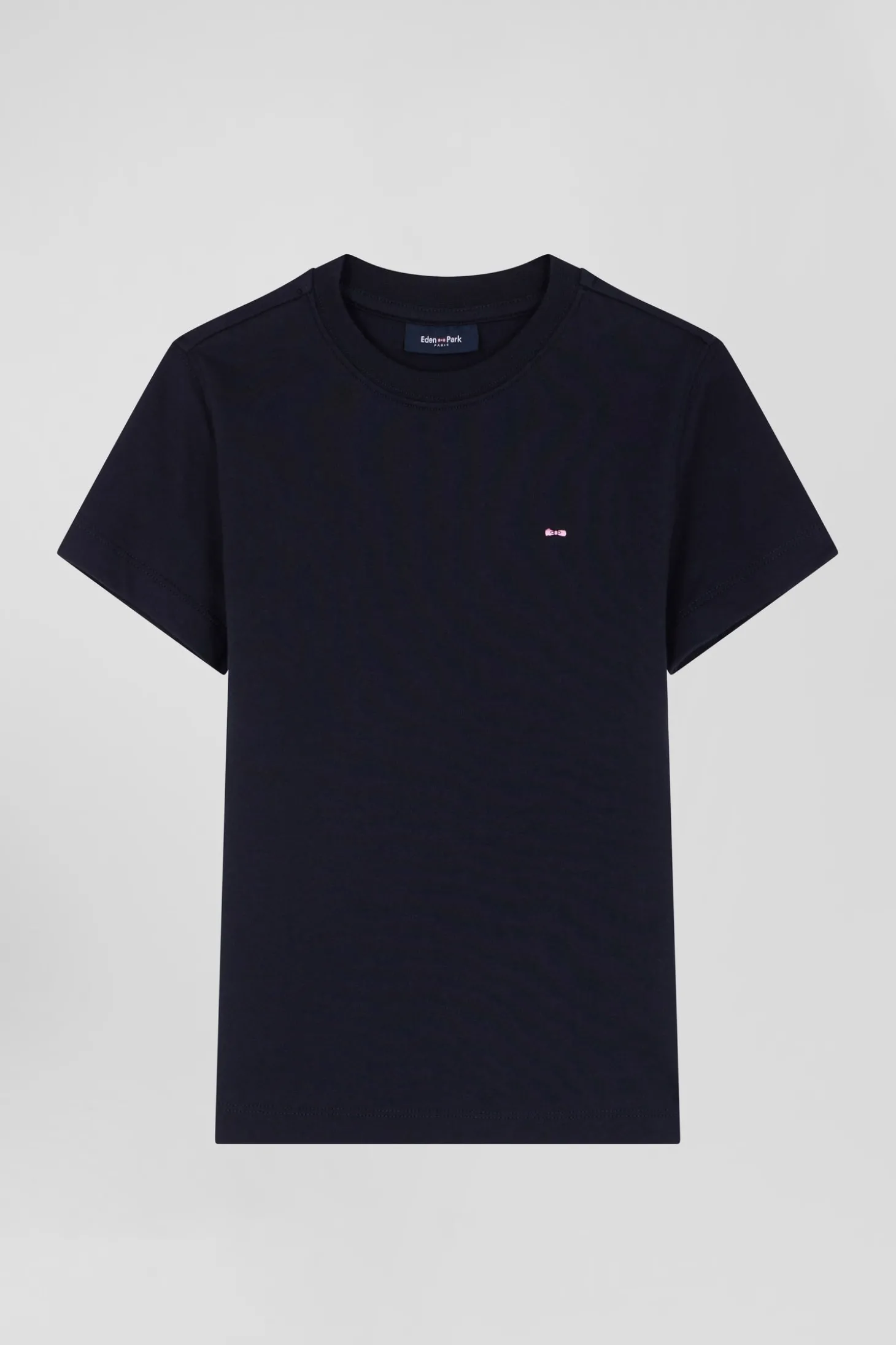 T-shirt manches courtes en coton bleu marine broderie nœud papillon coupe Regular
