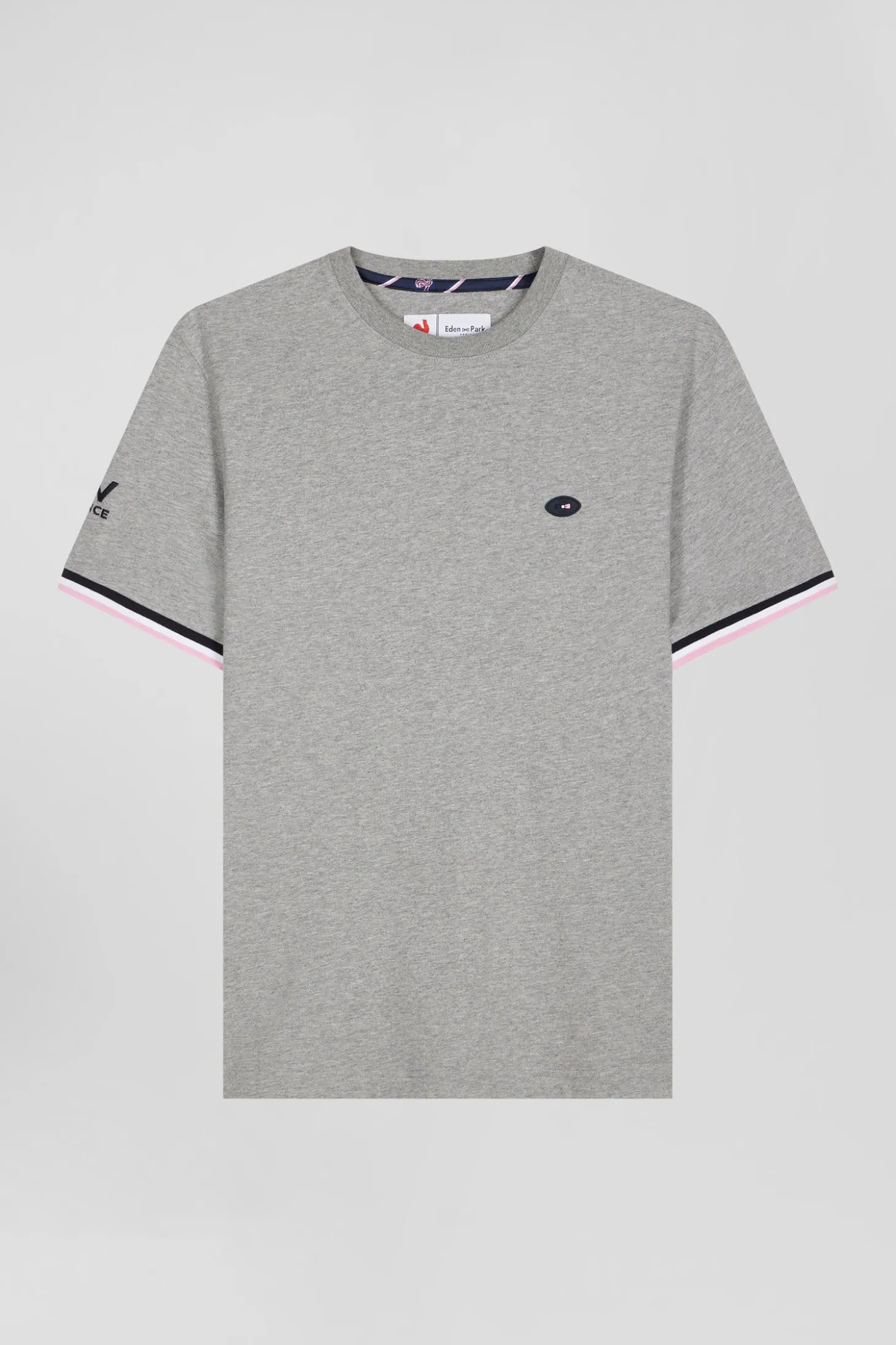 T-shirt manches courtes en coton gris broderie XV de France coupe Regular