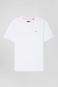 T-shirt manches courtes en coton blanc broderie dos emblème coupe Regular