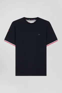 T-shirt manches courtes en coton bleu marine broderie tricolore XV de France coupe Regular