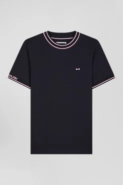 T-shirt manches courtes en coton bleu marine coupe Slim bords-côtes Eden Park