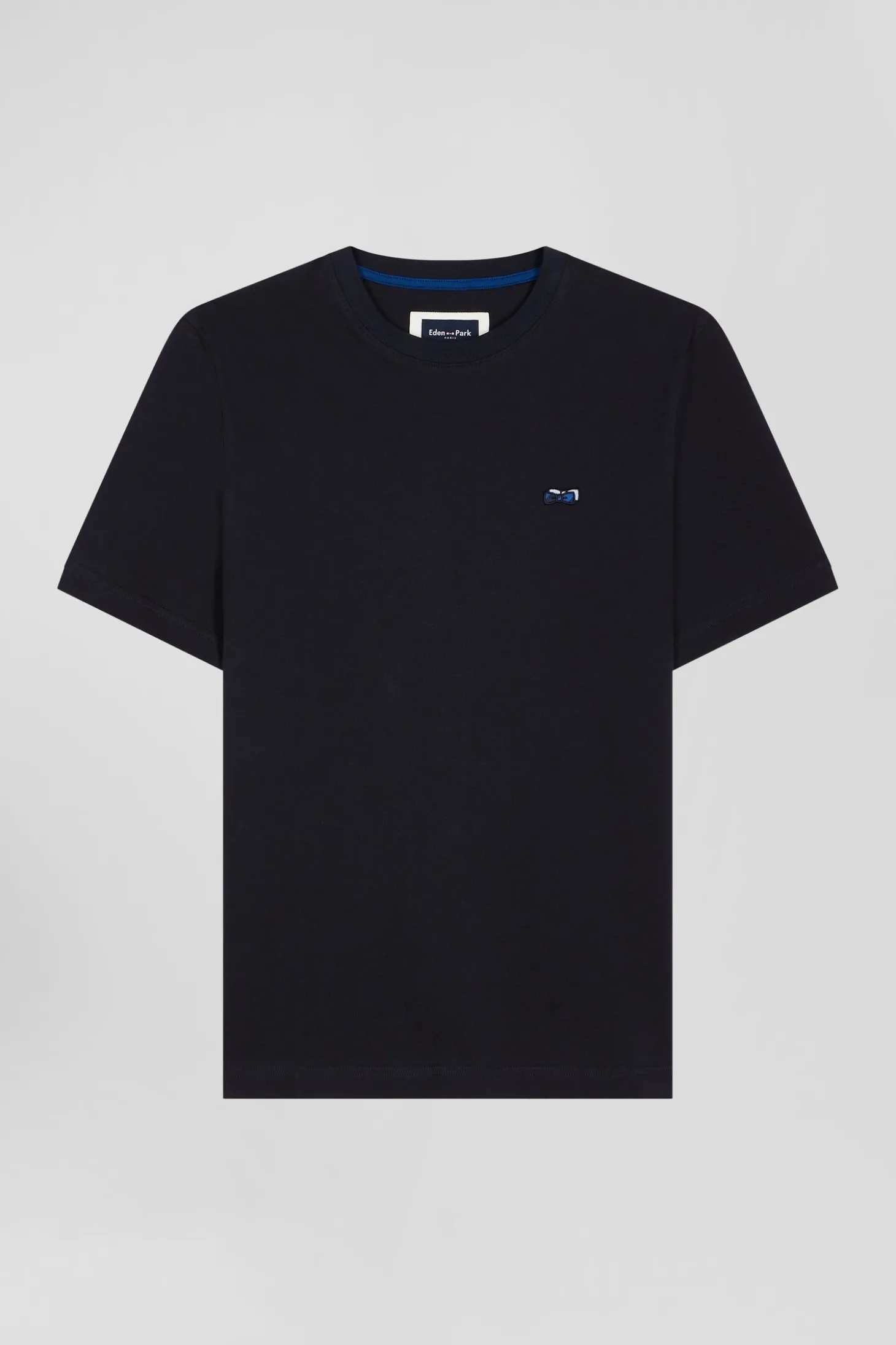 T-shirt manches courtes en coton bleu marine broderie dos coupe Regular