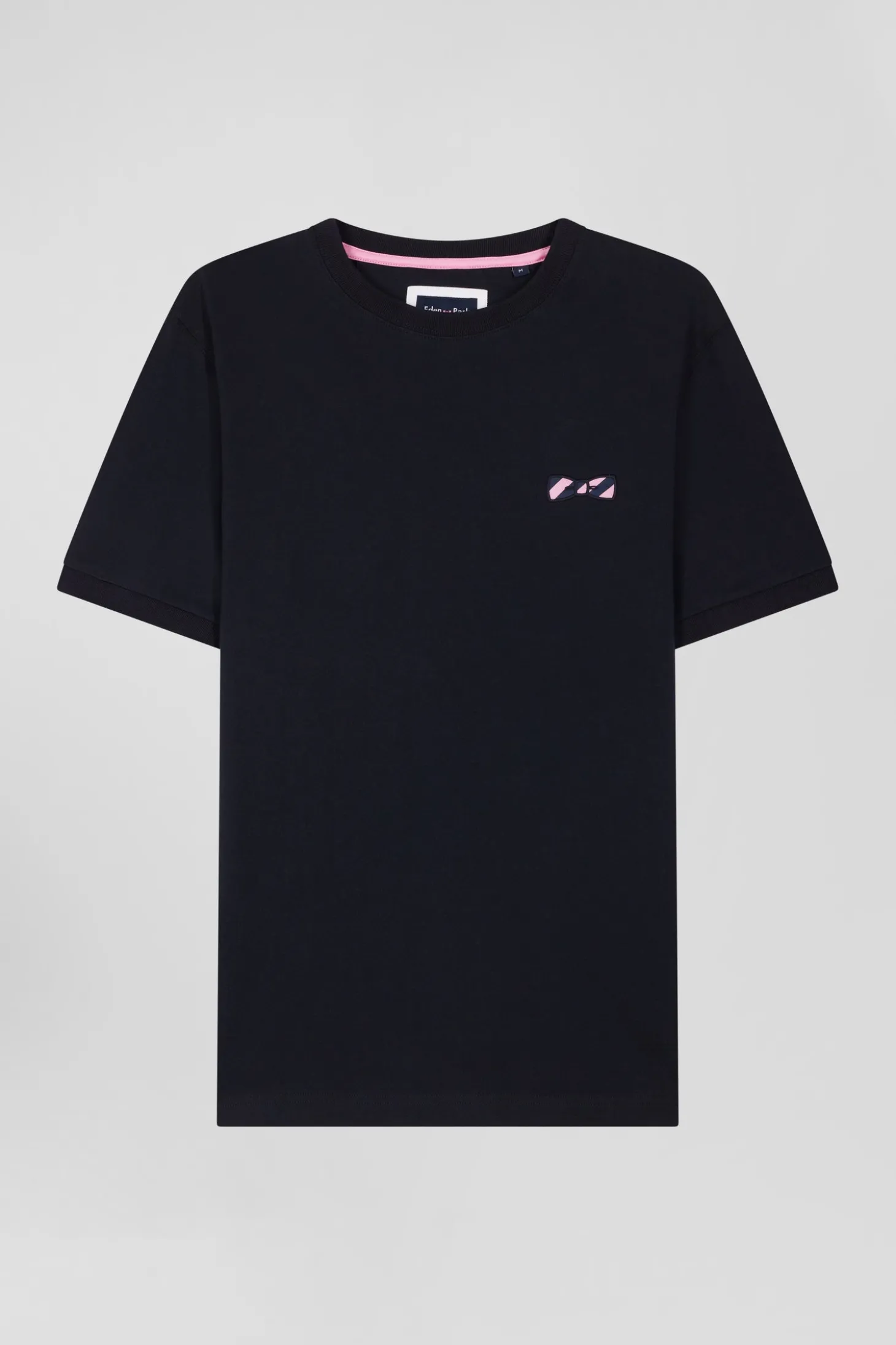 T-shirt manches courtes en coton bleu marine broderie cerclée coupe Regular