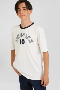 T-shirt manches courtes en coton écru brodé coupe Oversized