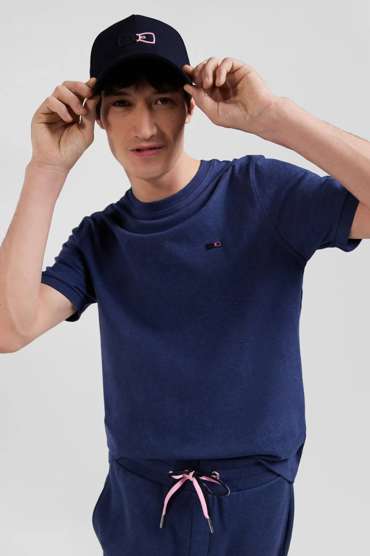 T-shirt manches courtes en coton bleu coupe Regular broderie emblème