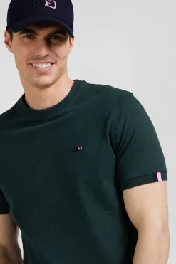 T-shirt manches courtes en coton vert coupe Regular broderie emblème