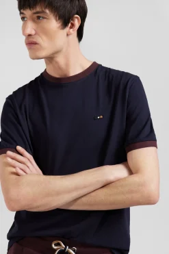T-shirt manches courtes en coton marine broderie dos coupe Regular