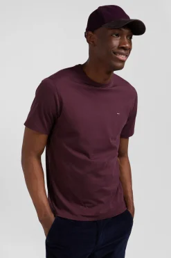 T-shirt manches courtes en coton Pima uni bordeaux coupe Regular