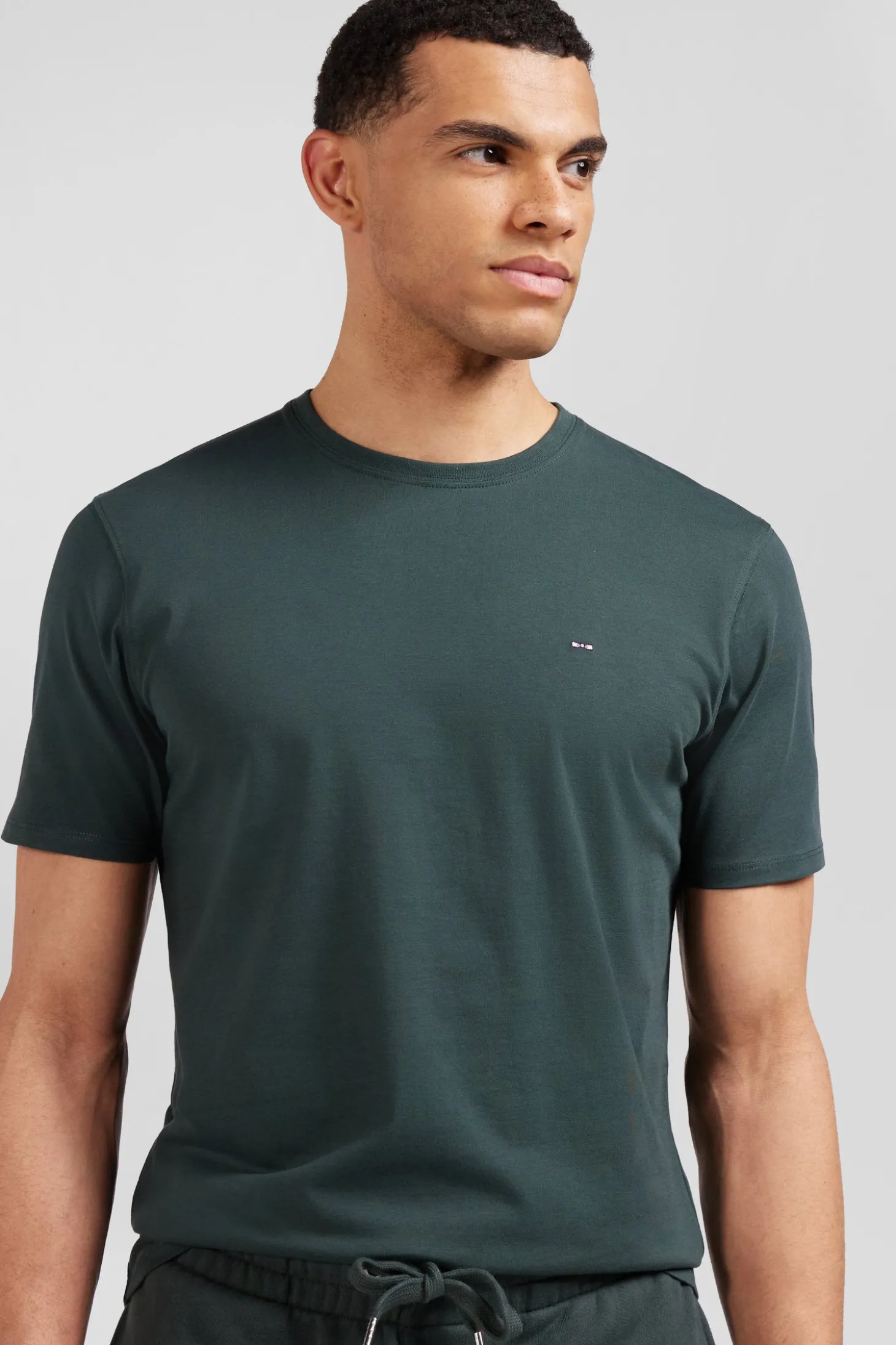 T-shirt manches courtes en coton Pima uni vert coupe Regular