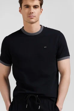 T-shirt manches courtes en coton noir broderie dos coupe Regular