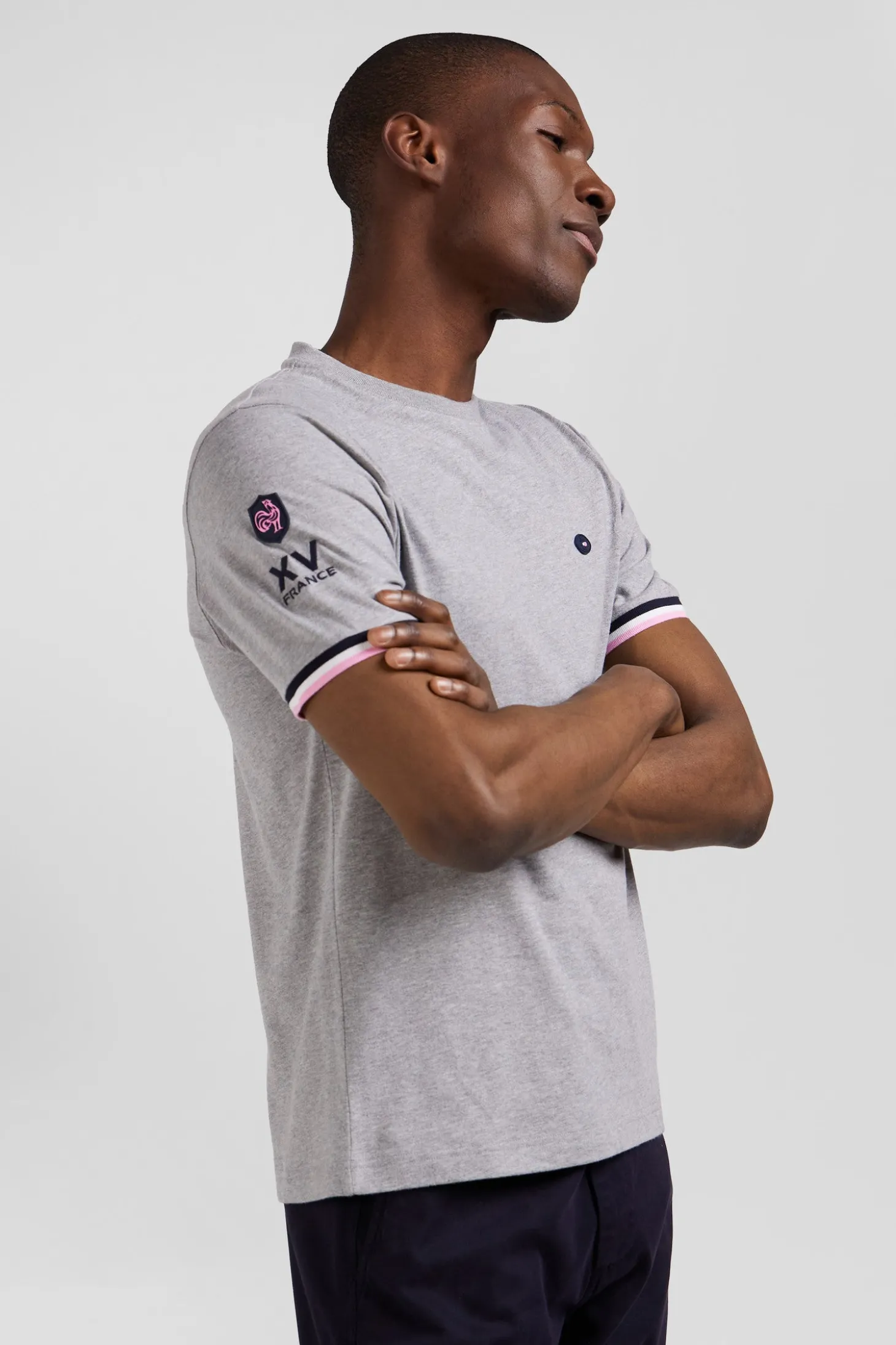 T-shirt manches courtes en coton gris broderie XV de France coupe Regular
