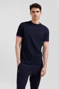 T-shirt manches courtes en coton bleu marine broderie tricolore XV de France coupe Regular