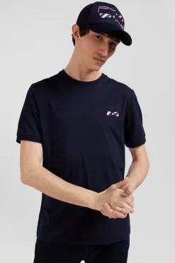 T-shirt manches courtes en coton bleu marine broderie cerclée coupe Regular