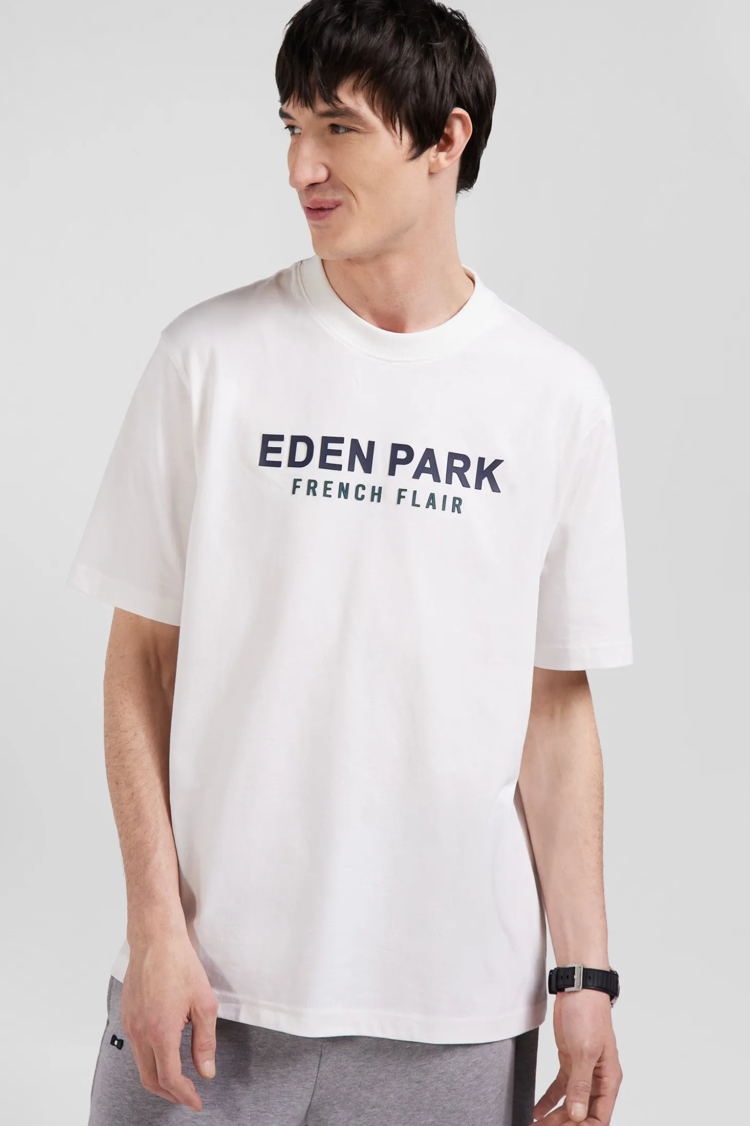 T-shirt manches courtes en coton écru Eden Park French Flair coupe Oversized