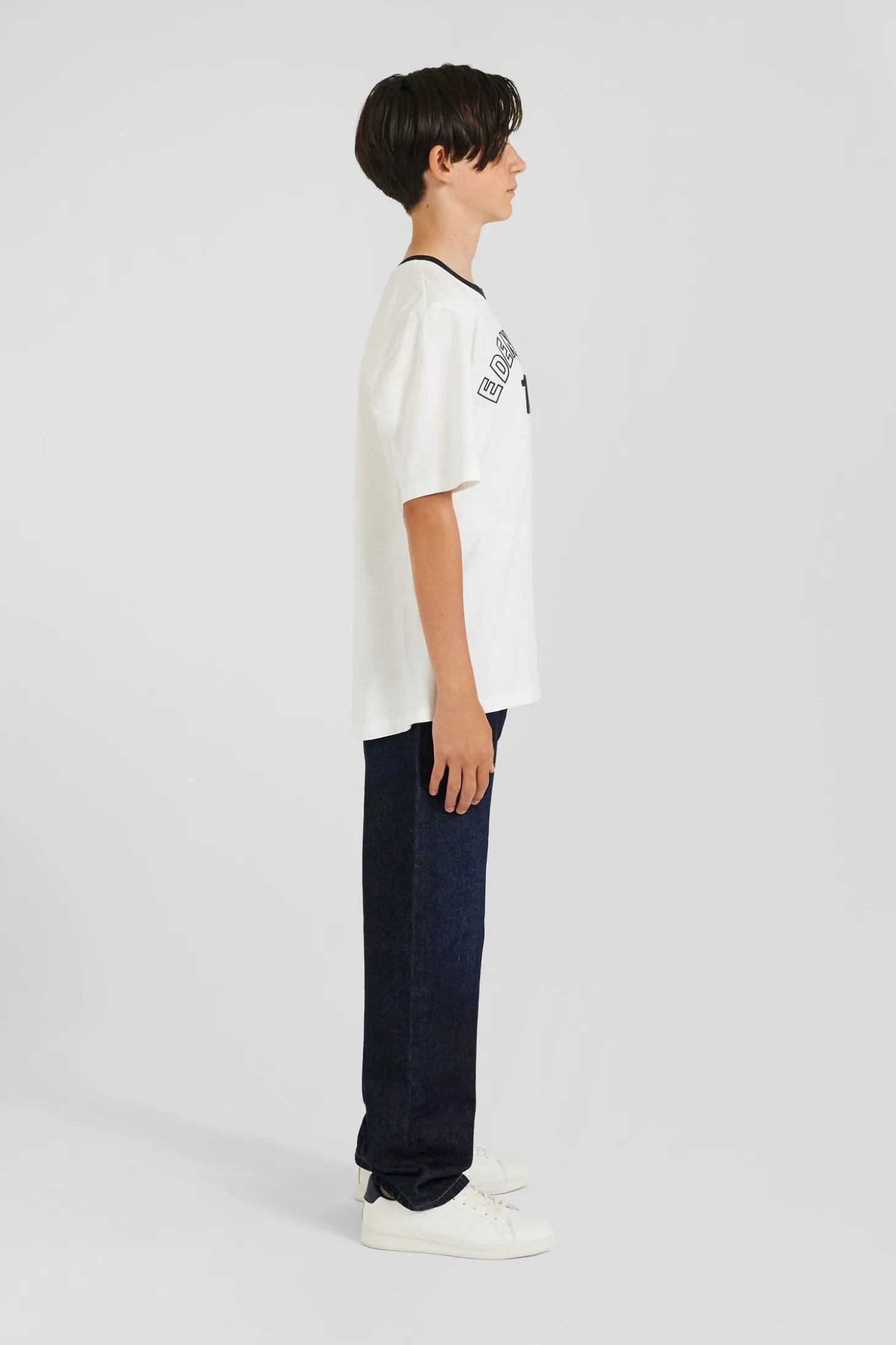 T-shirt manches courtes en coton écru brodé coupe Oversized