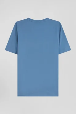 T-shirt manches courtes en coton Pima uni bleu coupe Regular