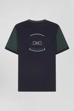 T-shirt manches courtes en coton vert à manches contrastées coupe Regular