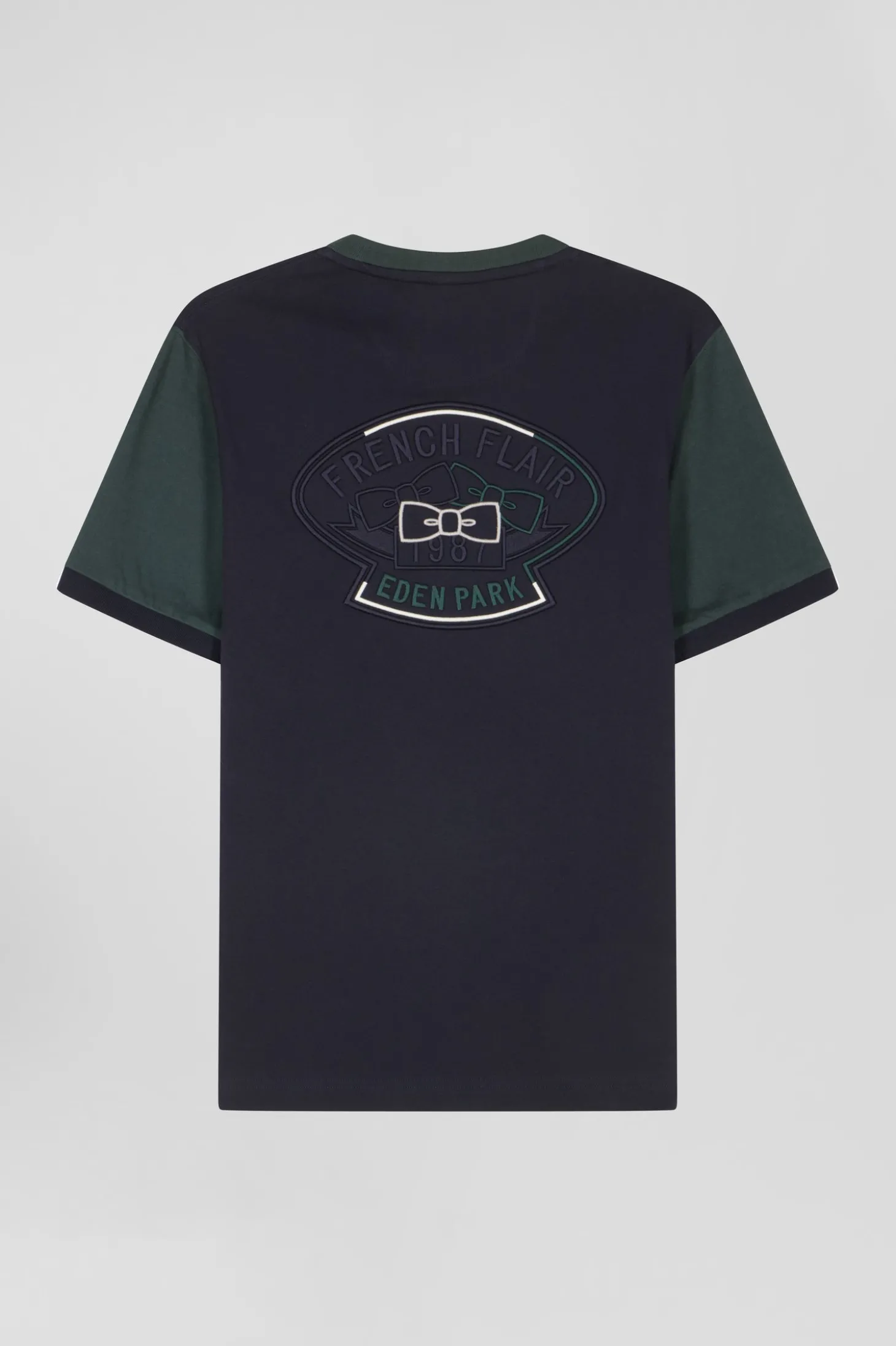 T-shirt manches courtes en coton vert à manches contrastées coupe Regular