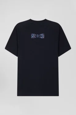 T-shirt manches courtes en coton bleu marine patch dos coupe Regular
