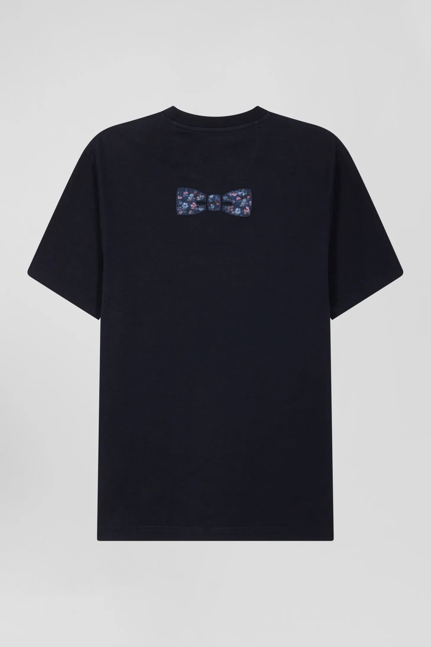 T-shirt manches courtes en coton bleu marine patch dos coupe Regular