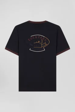 T-shirt manches courtes en coton marine broderie dos coupe Regular