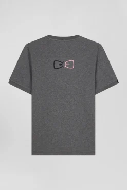 T-shirt manches courtes en coton gris coupe Regular broderie emblème