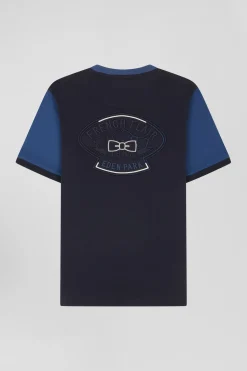 T-shirt manches courtes en coton marine à manches contrastées coupe Regular