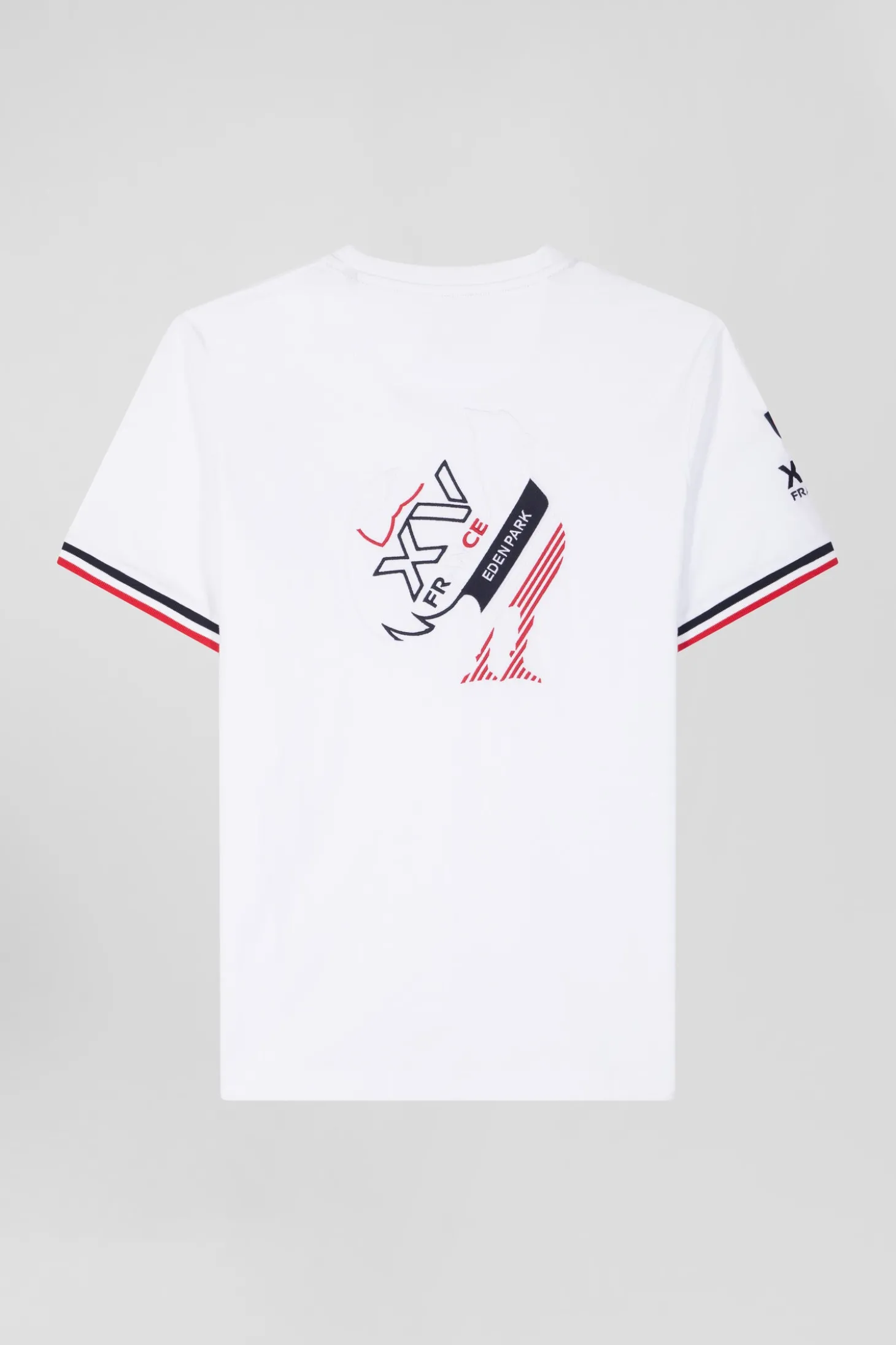 T-shirt manches courtes en coton blanc broderie tricolore XV de France coupe Regular